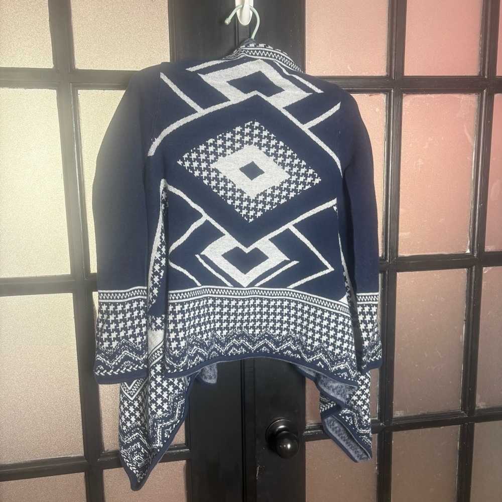 Dana Buchman Navy Cream Geometric Open Front Cardigan Small